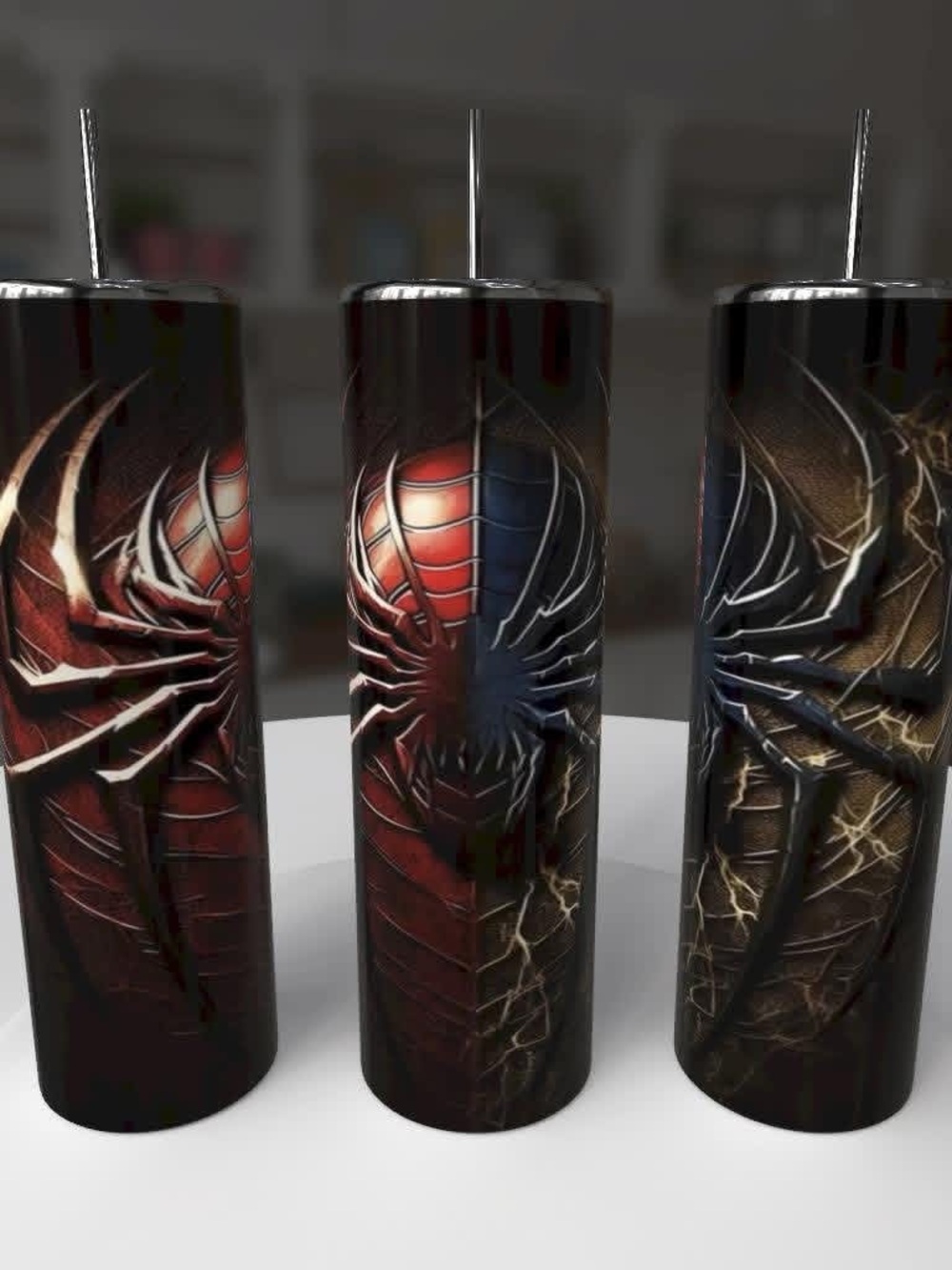 Spider-Themed Stainless Steel Travel Tumbler - Black Red